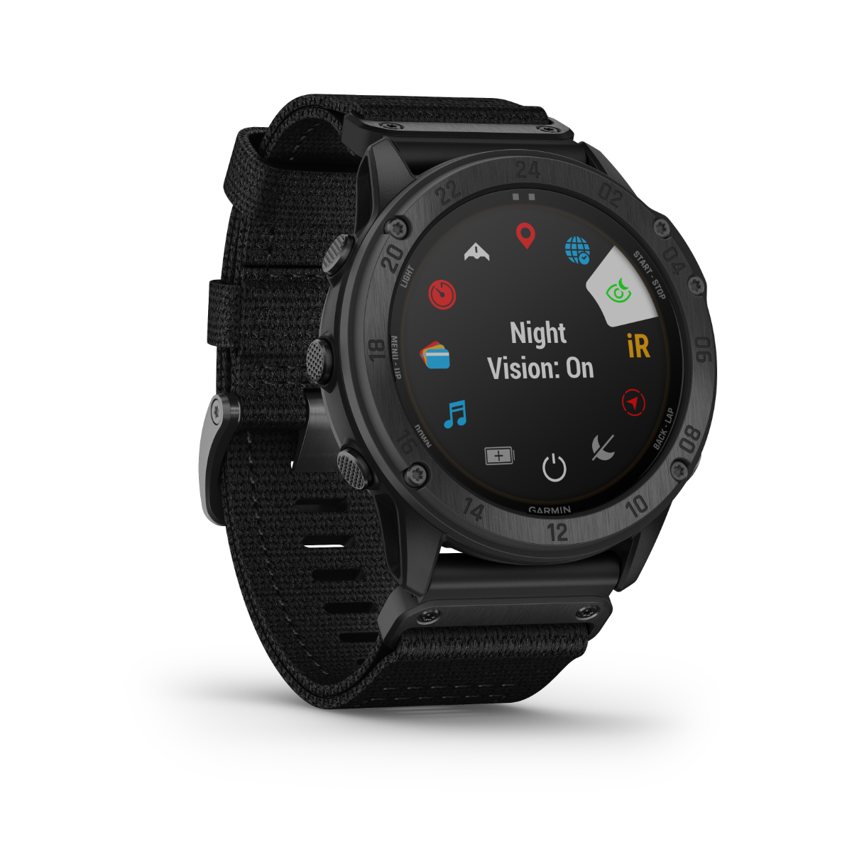 Garmin Tactix Delta Solar Edition smartwatch on black fabric strap
