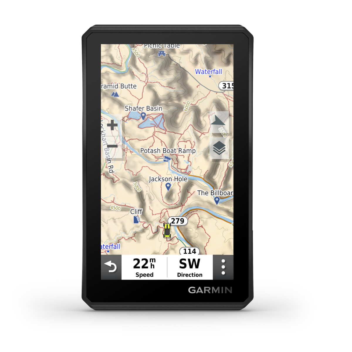Garmin Tread Powersport GPS handheld navigation device, black with map display