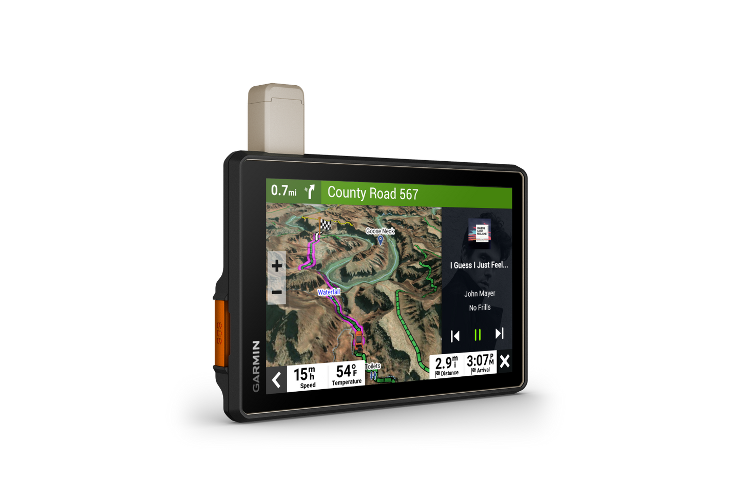 Garmin Tread Overland Edition GPS navigation device with black bezel and detailed map display
