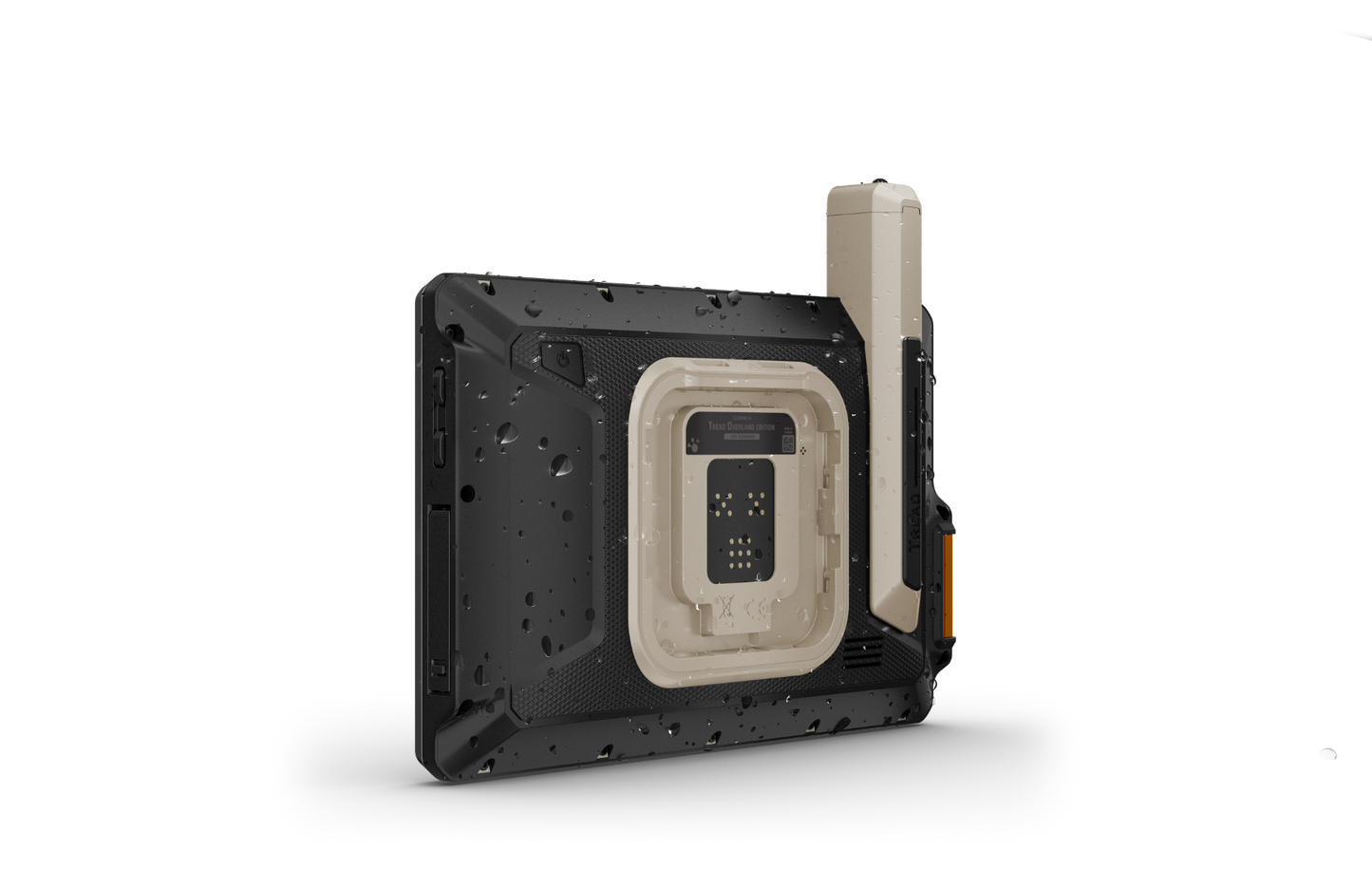 Garmin Tread Overland Edition GPS navigation system; rugged black chassis with beige bezel and tall antenna