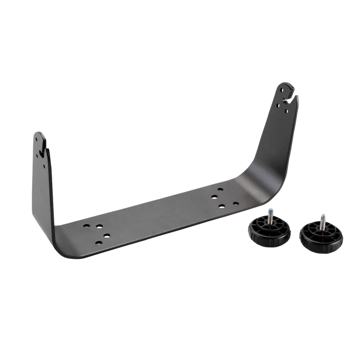 Garmin bail mount with knobs for GPSMAP 7x10, gray metal bracket with mounting holes and two knobs