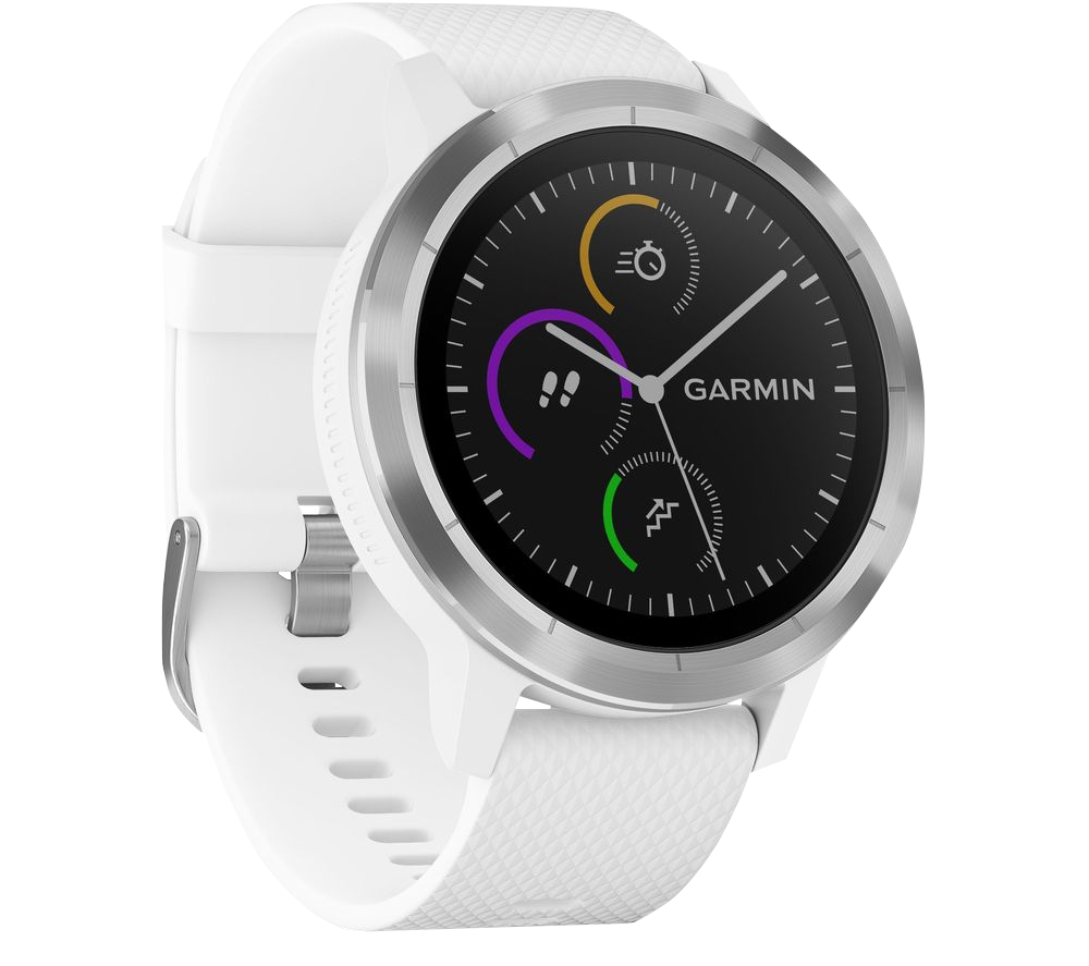 Garmin Vivoactive 3 GPS Smartwatch, white case with stainless steel hardware, certified refurbished
