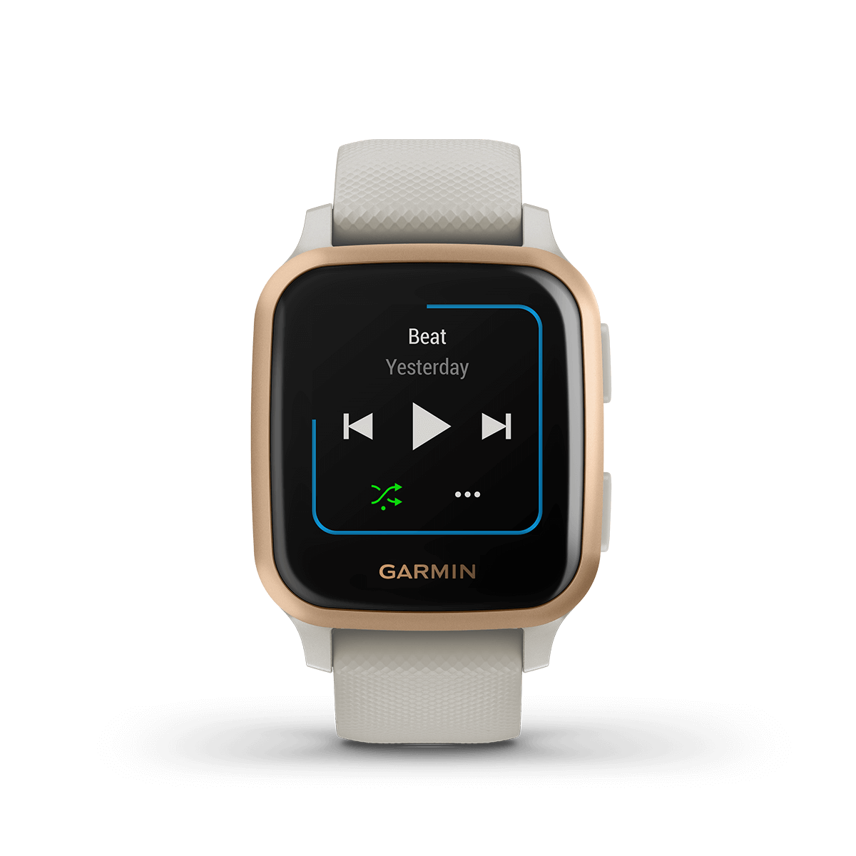 Garmin Venu Sq Music smartwatch, light sand case with beige strap, Garmin Certified Refurbished