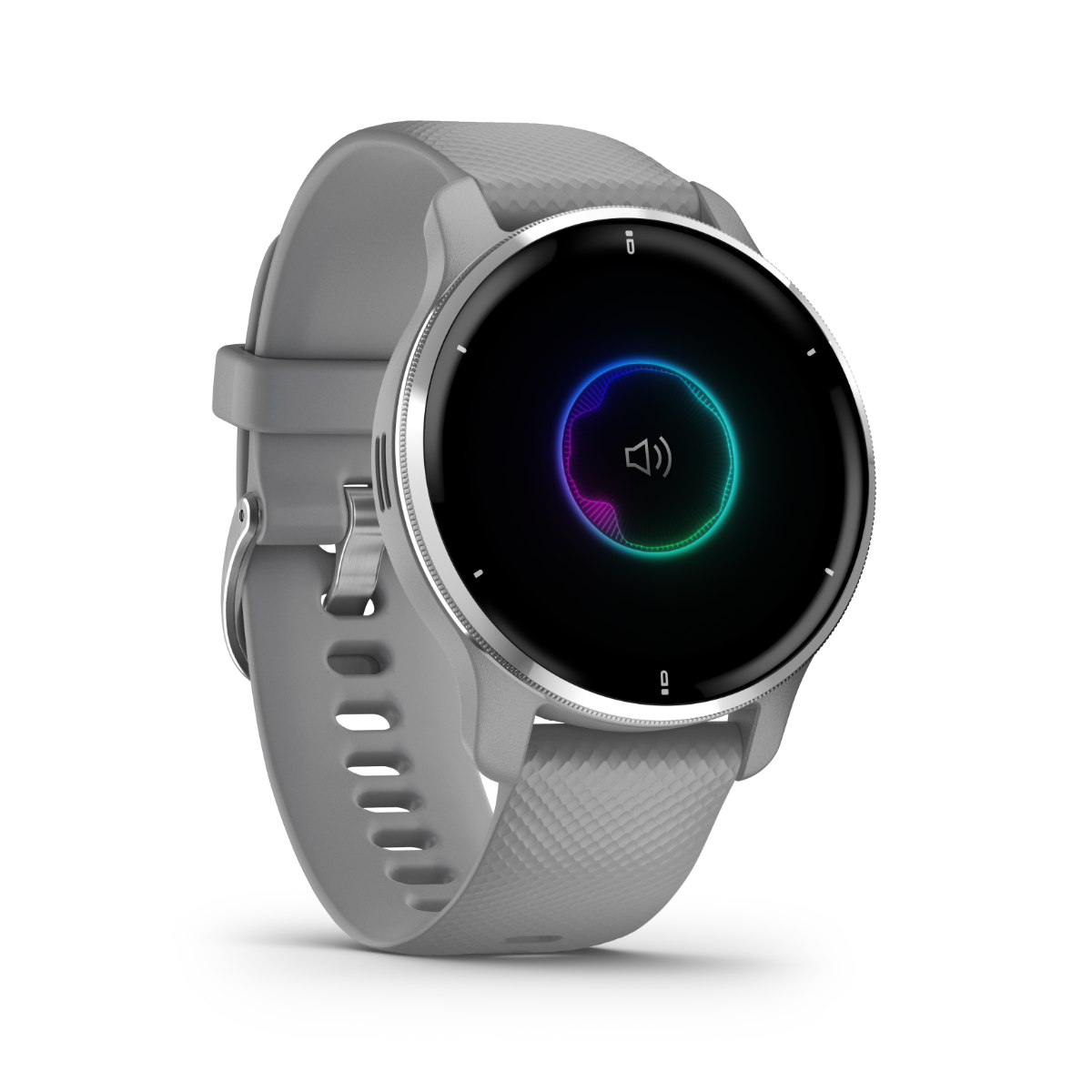 Garmin Venu 2 Plus smartwatch with stainless bezel and powder-gray silicone band (certified refurbished)