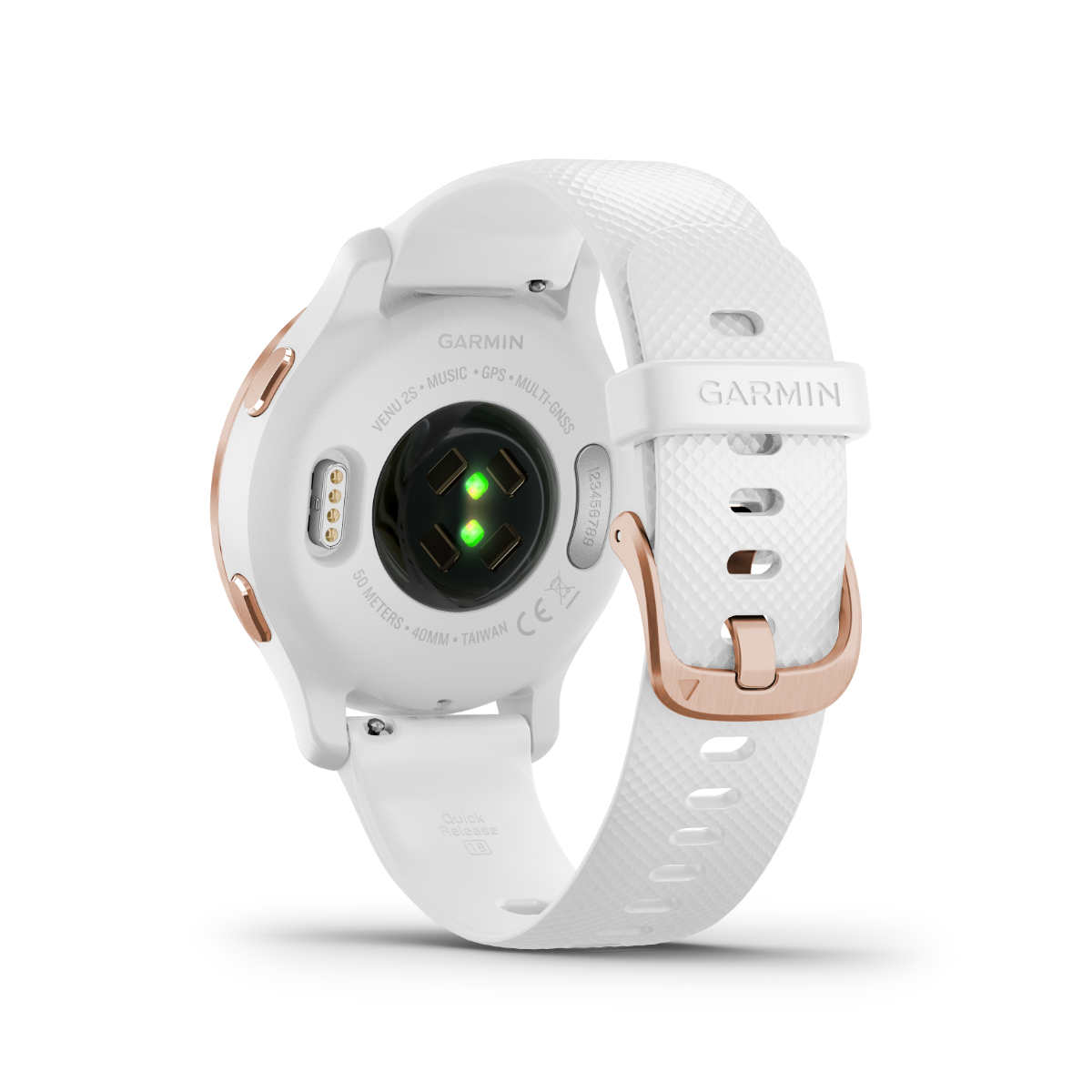 Garmin Venu 2s GPS smartwatch with rose-gold bezel and white band, certified refurbished