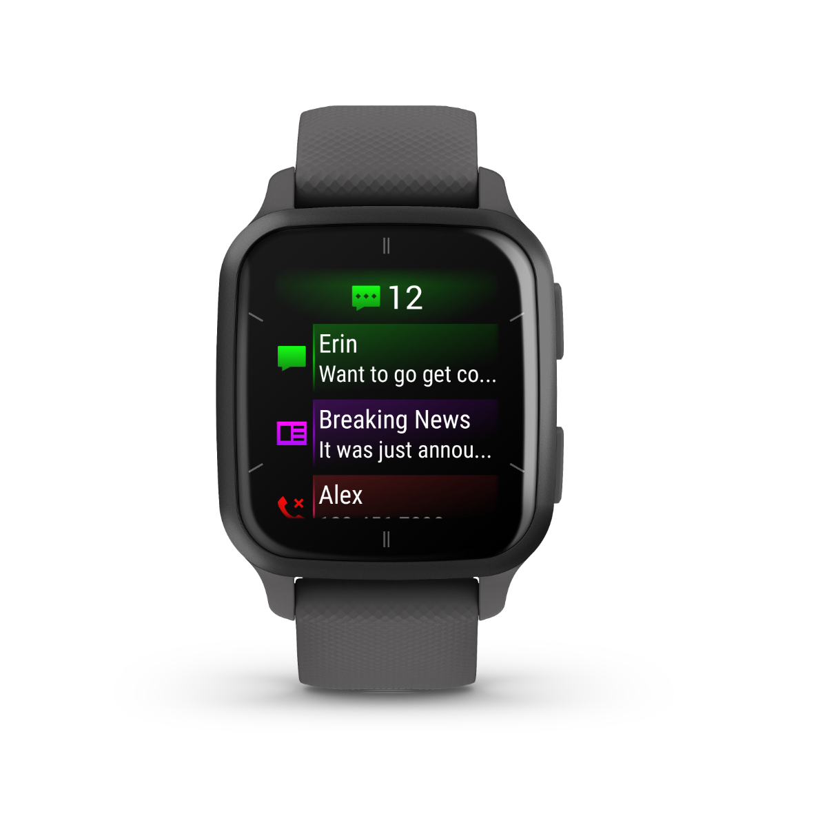 Garmin Venu Sq 2 smartwatch with slate aluminum bezel and shadow gray silicone band