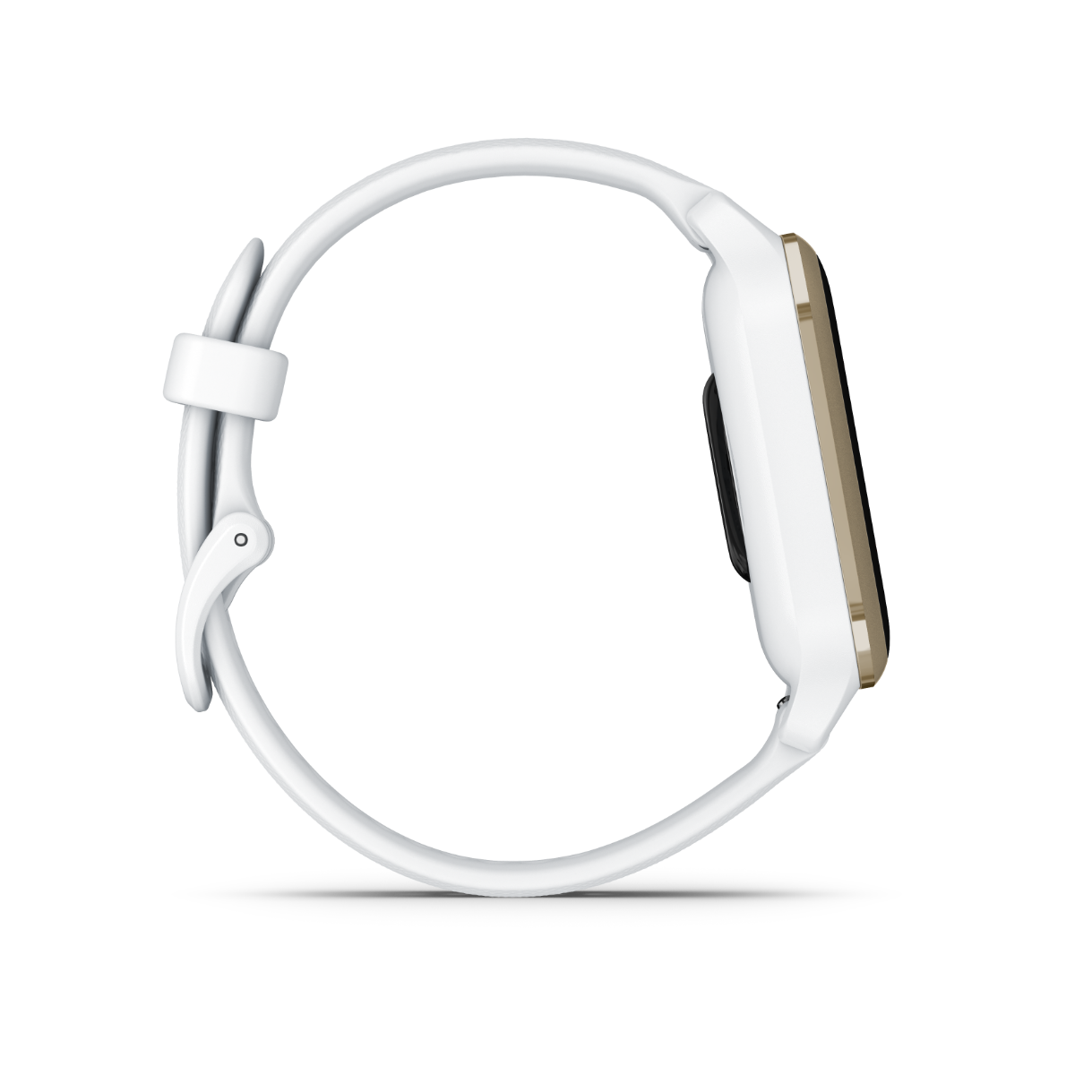 Garmin Venu Sq 2 smartwatch with cream-gold aluminum bezel, white case and silicone band