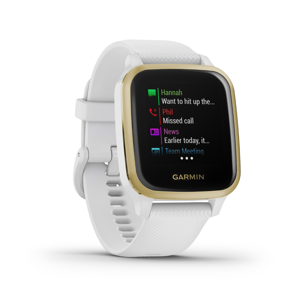 Garmin Venu Sq smartwatch, white band with light gold bezel (010-02427-01)