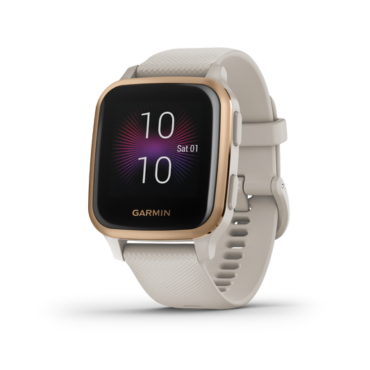 Garmin Venu Sq Music, Rose Gold Bezel with Tan Band, GPS Smartwatch (Garmin Certified Refurbished) by Garmin