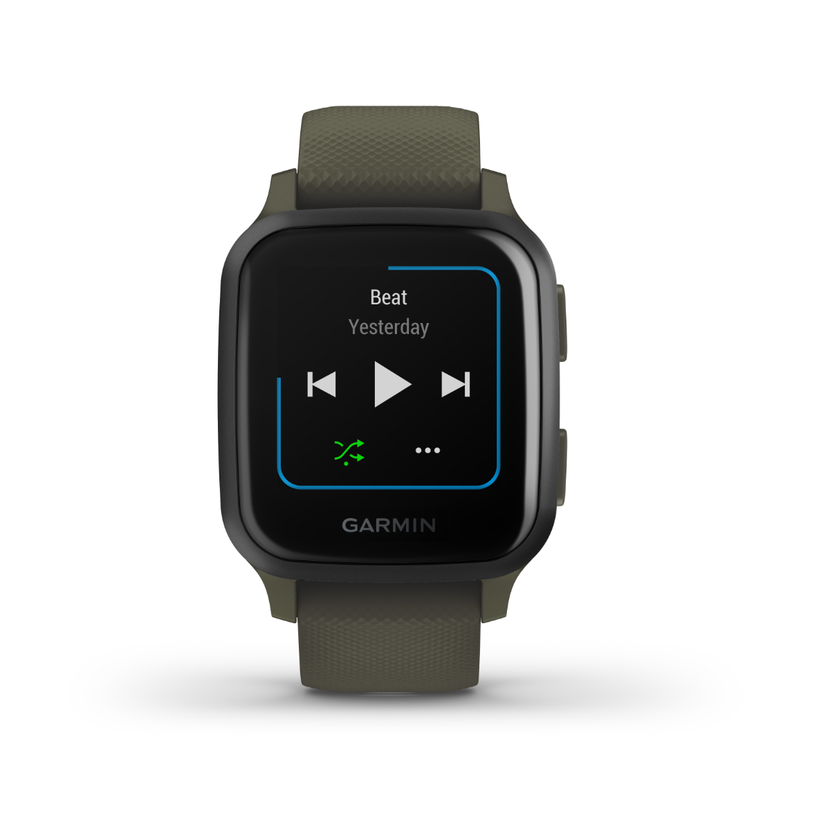 Garmin Venu Sq Music GPS Smartwatch with moss strap and slate bezel