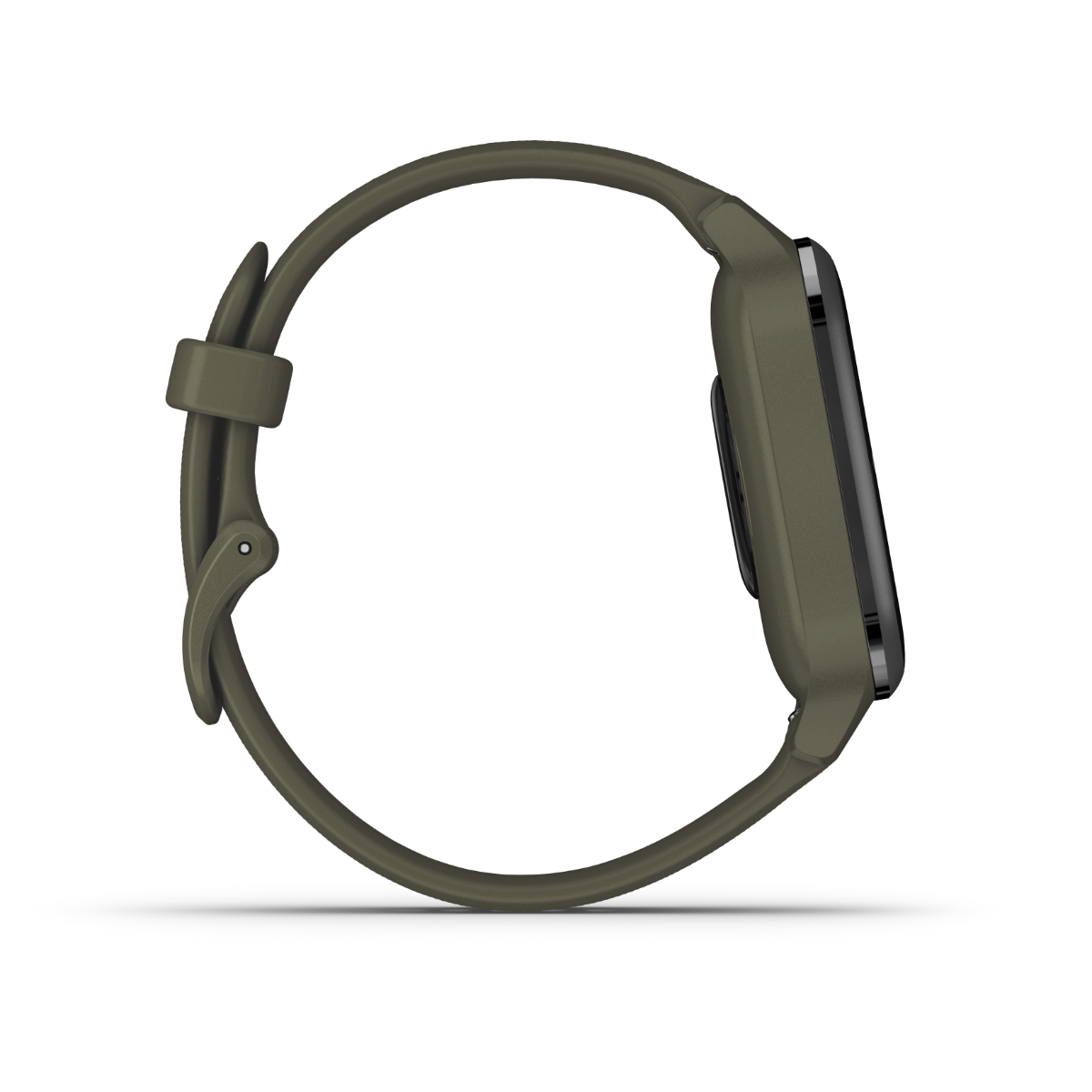 Venu Sq Music GPS smartwatch with moss-green strap and slate bezel