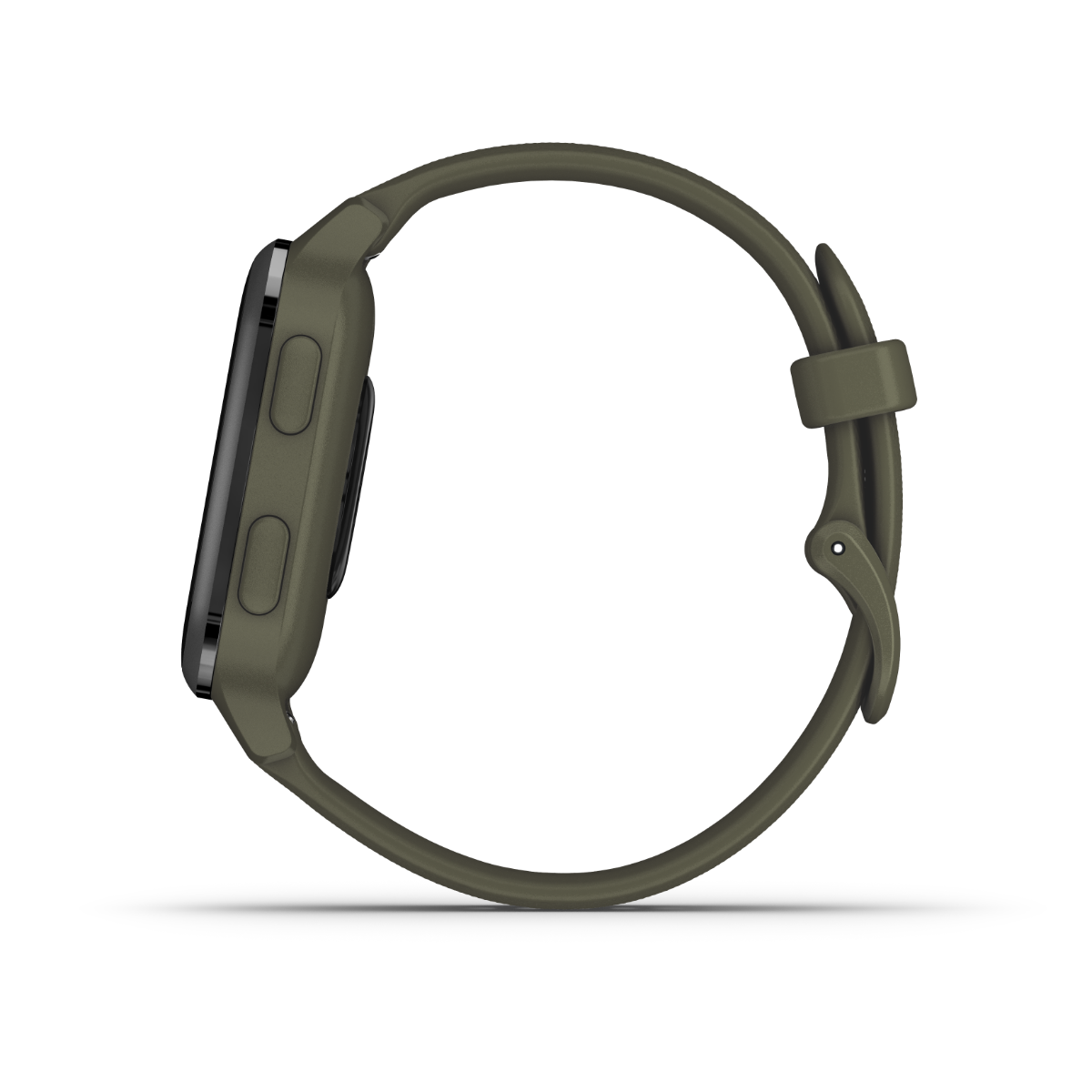 Garmin Venu Sq Music GPS smartwatch with moss-green strap and slate bezel