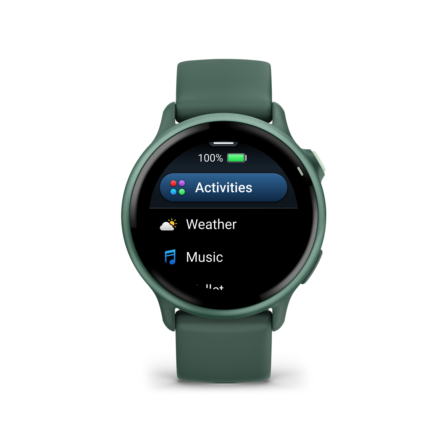 Garmin Vivoactive 6 smartwatch in Metallic Jasper Green with Jasper Green band.