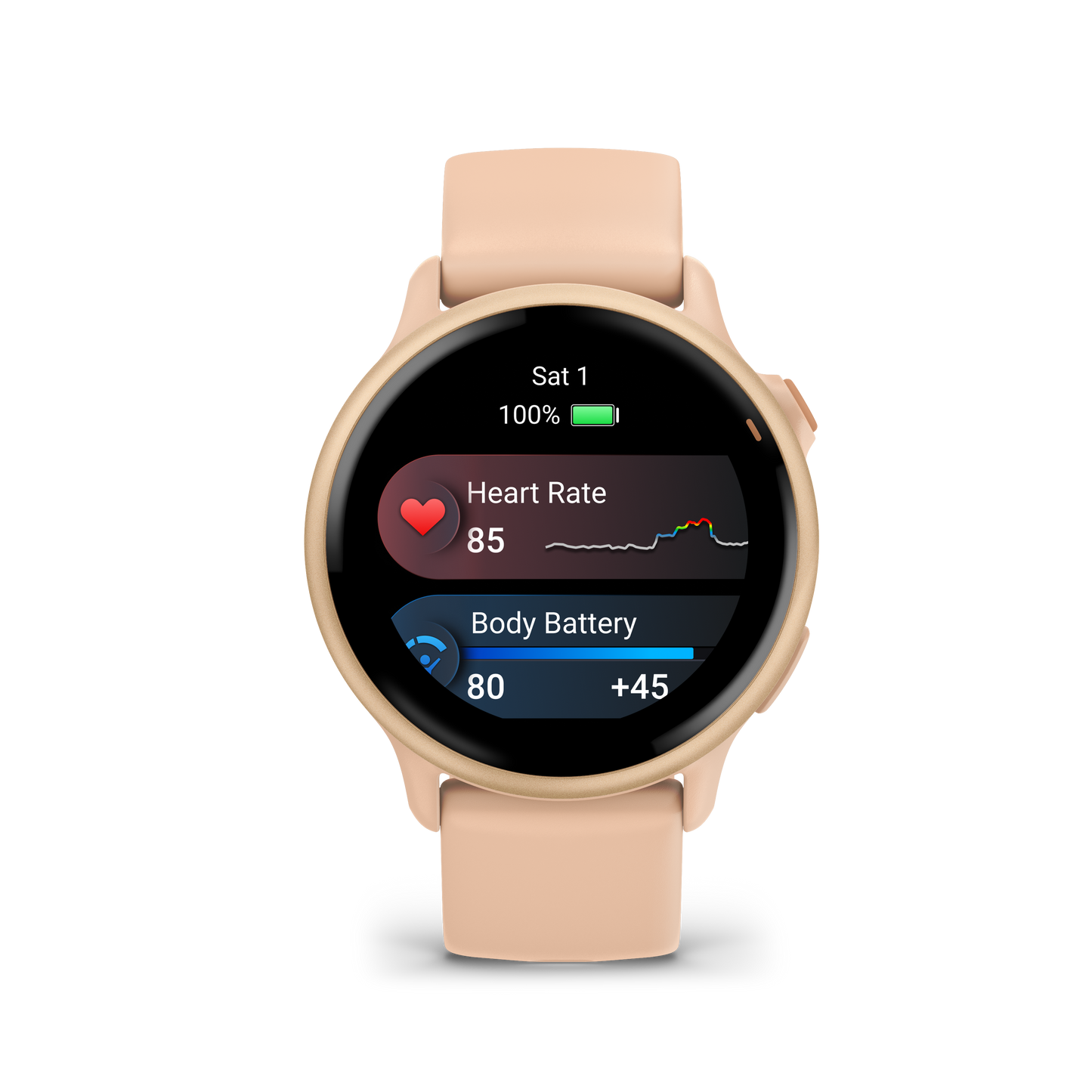 Garmin Vivoactive 6 smartwatch in Metallic Pink Dawn with Pink Dawn band