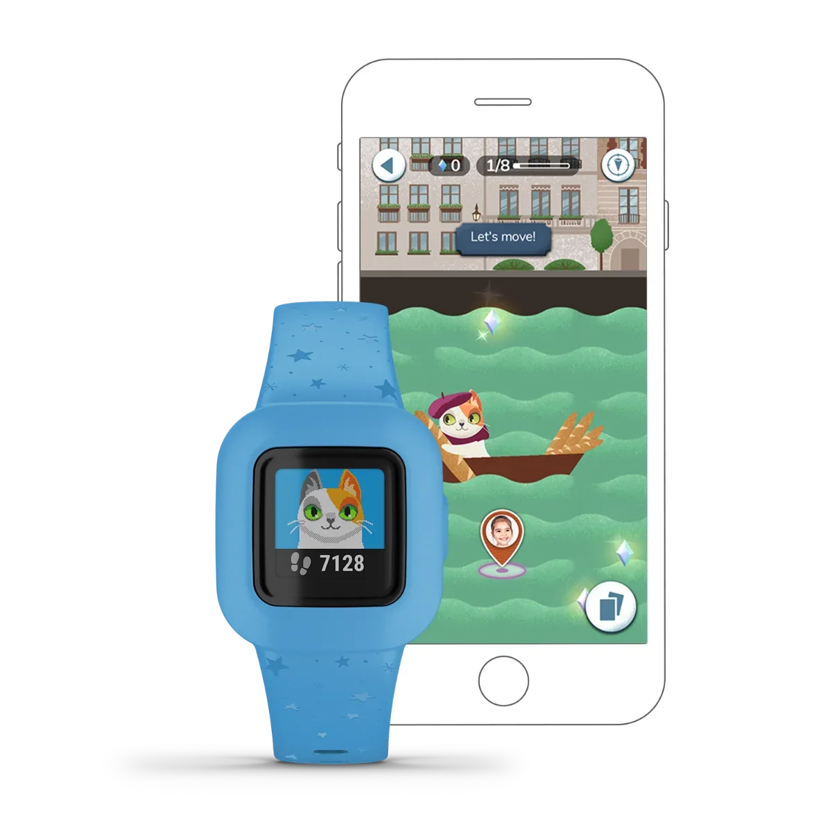 Garmin vivofit jr. 3 blue stars kids activity tracker with blue star-pattern strap