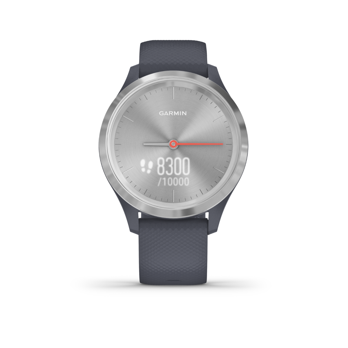Garmin Vivomove 3S smartwatch, silver case with granite blue band, certified refurbished