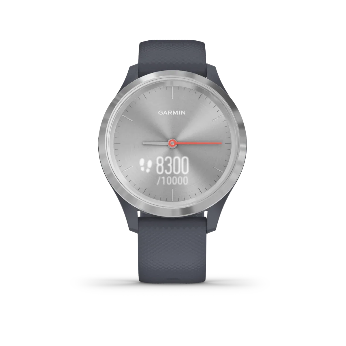 Garmin Vivomove 3S smartwatch, silver case with granite blue band, certified refurbished