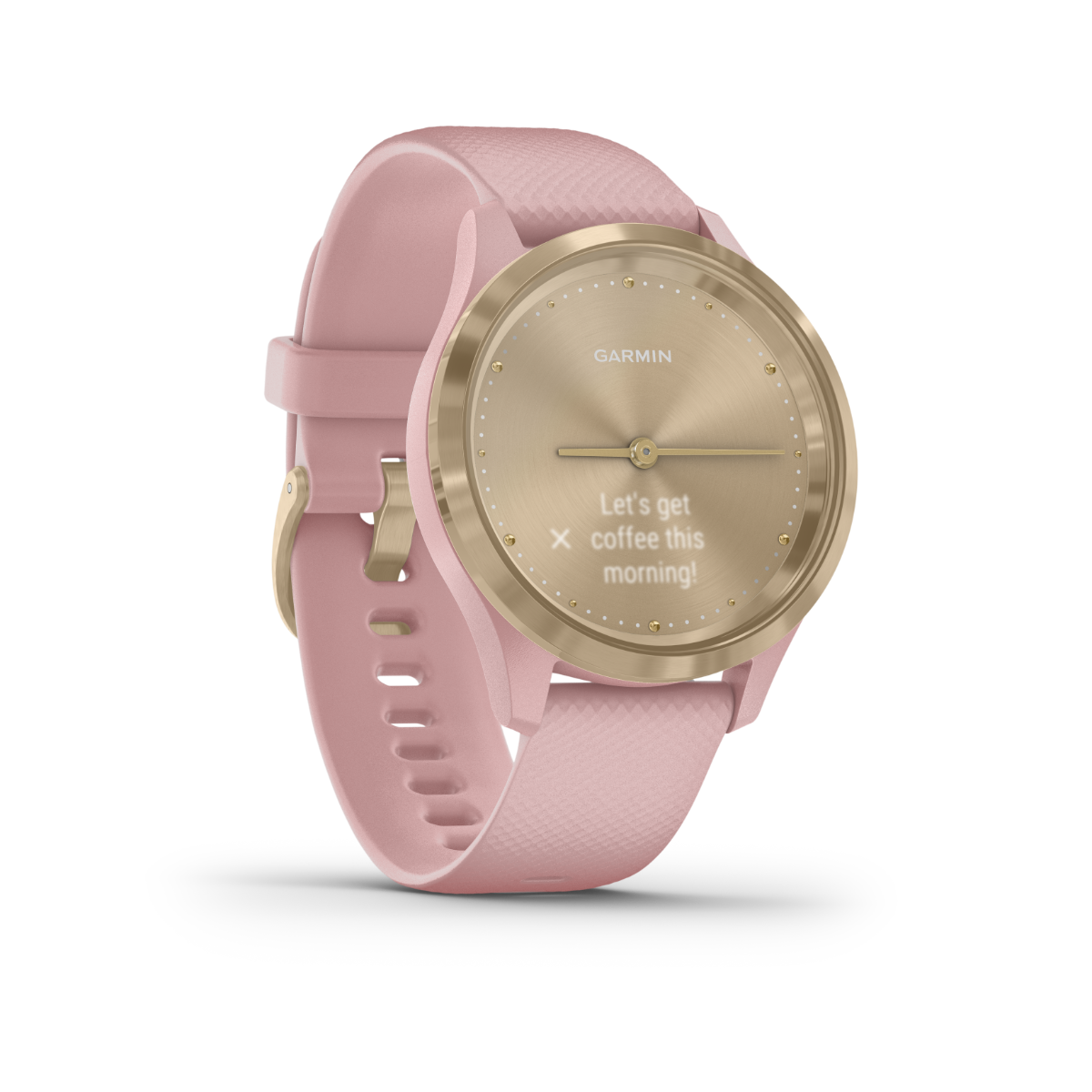 Garmin Vivomove 3S smartwatch with light gold case and dust rose band