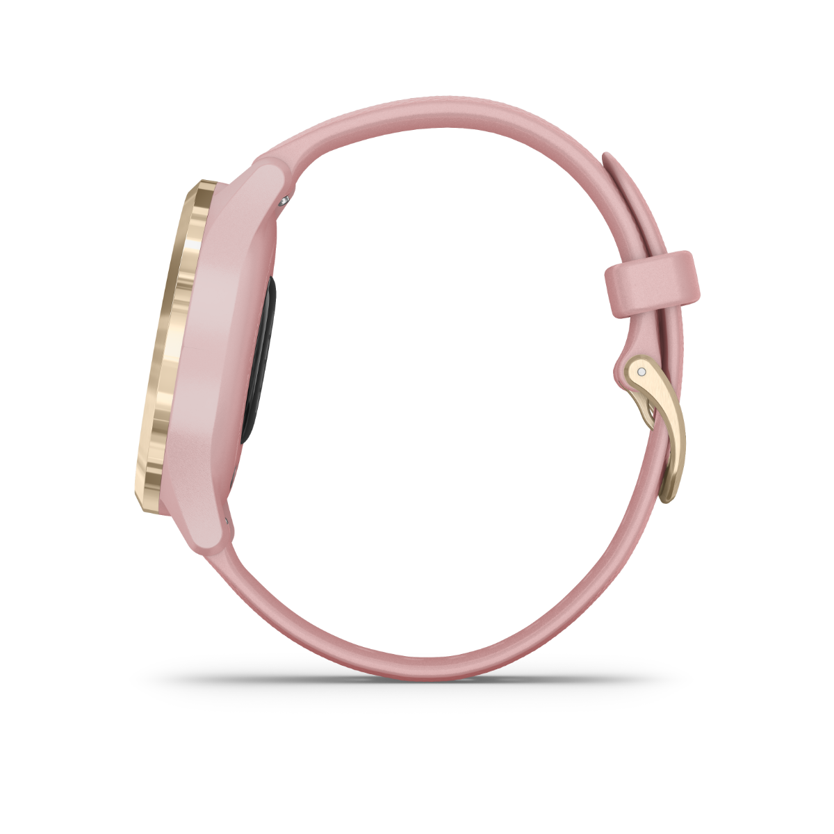 Garmin Vívomove 3S GPS smartwatch with light gold case and dust rose band.