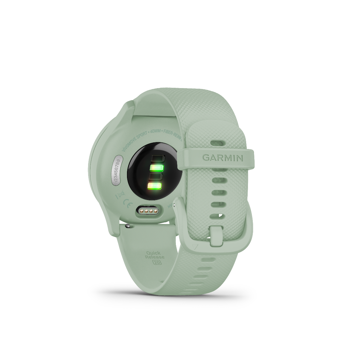 Garmin Vivomove Sport smart watch in Cool Mint with silver accents and mint silicone strap