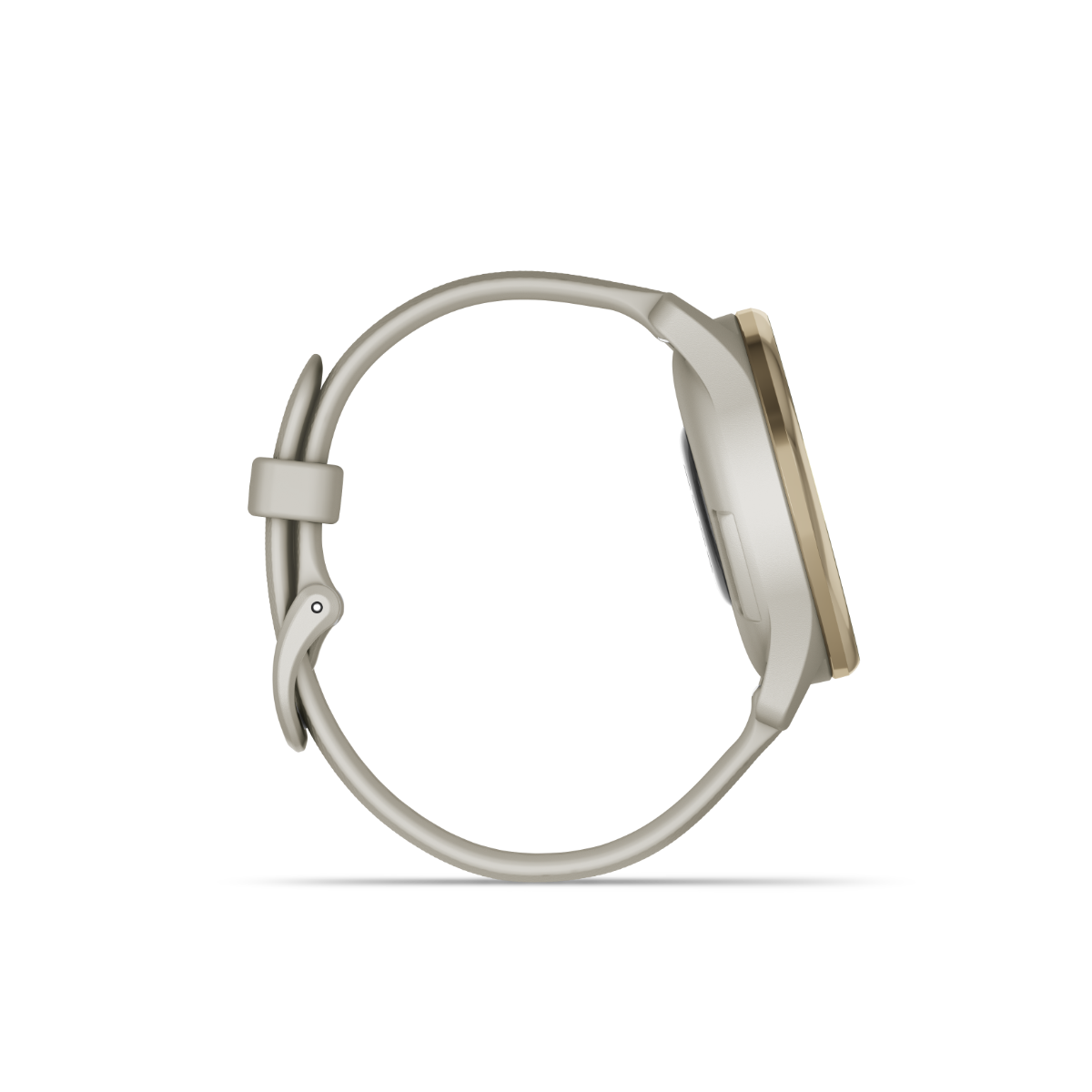Garmin vivomove Trend smartwatch with cream gold stainless steel bezel and silicone band