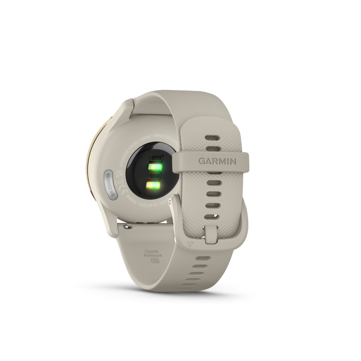 Garmin vivomove Trend smartwatch with cream silicone band and cream gold stainless-steel bezel