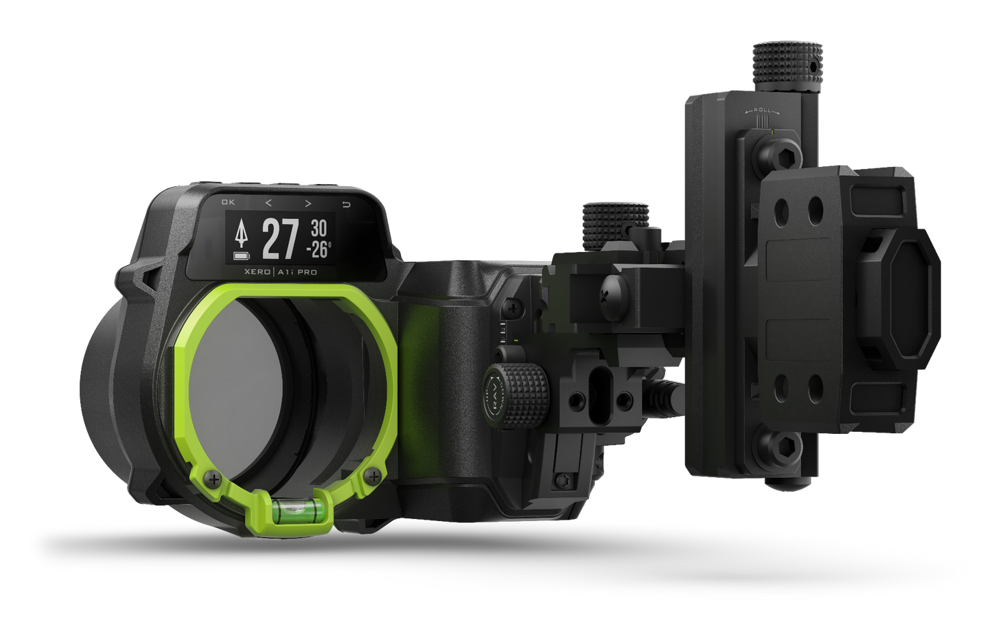 Garmin Xero A1i PRO right-handed bow sight with lime-green ring and digital display.