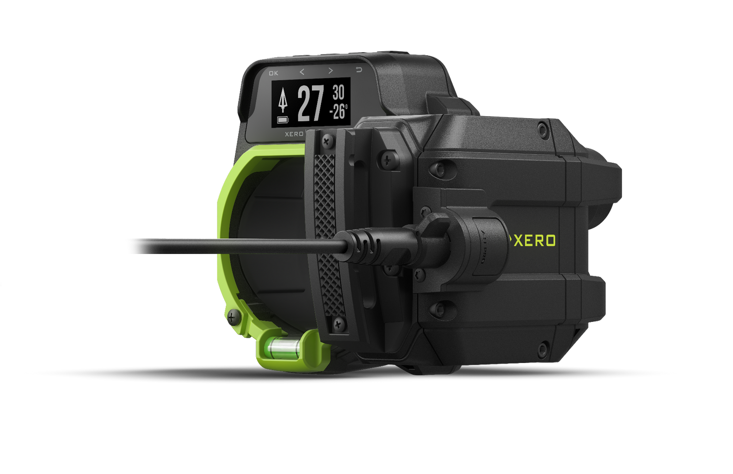 Garmin Xero A1i PRO right-handed bow sight with digital display, black body with neon-green accents