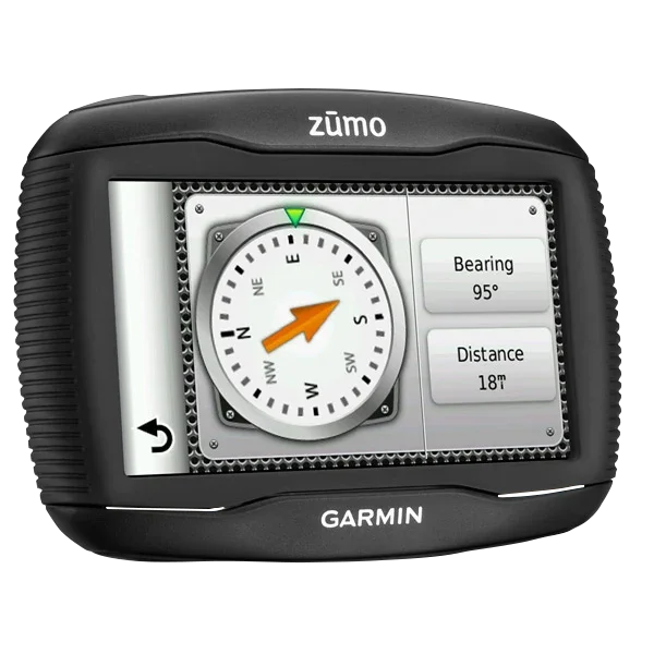 Garmin Zumo 390LM motorcycle GPS in black with compass-style display