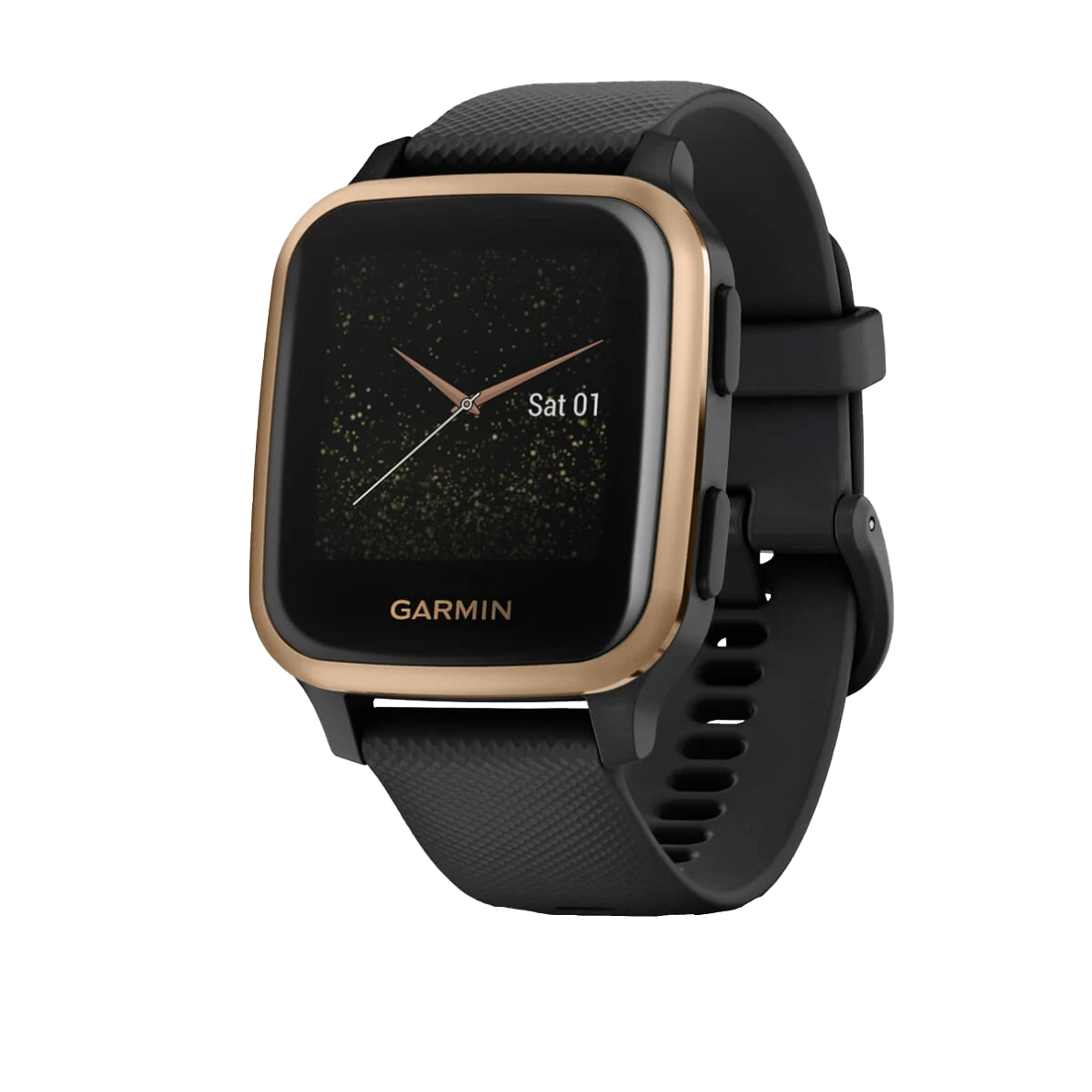 Garmin Venu Sq Music, Rose Gold Aluminum Bezel with Black Case and Silicone Band (010-02426-05)