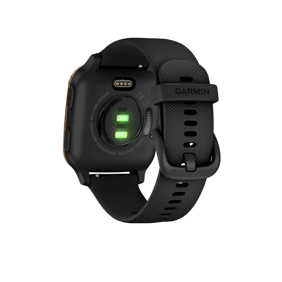Garmin Venu Sq Music, Rose Gold Aluminum Bezel with Black Case and Silicone Band (010-02426-05)