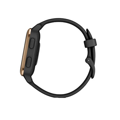 Garmin Venu Sq Music, Rose Gold Aluminum Bezel with Black Case and Silicone Band (010-02426-05)