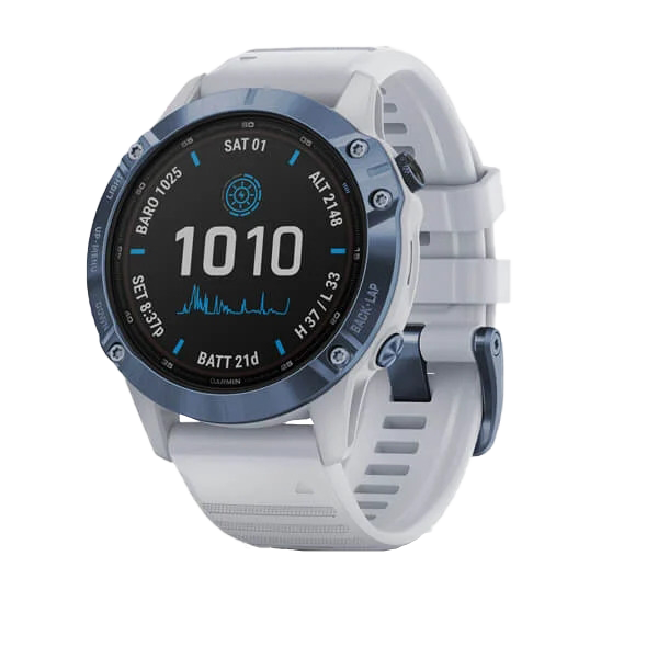 Garmin Fenix 6 Pro Solar, Mineral Blue with Whitestone Band (Garmin Certified Refurbished)