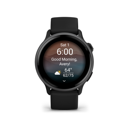 Garmin Vivoactive 5, bisel de aluminio color pizarra con caja negra y correa de silicona (010-02862-10)