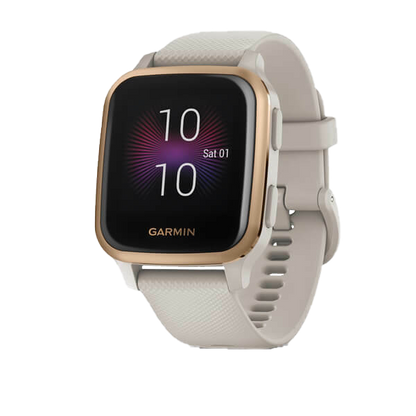 Garmin Venu Sq Music, GPS Smartwatch Light Sand with Rose Gold Bezel (010-02426-01)