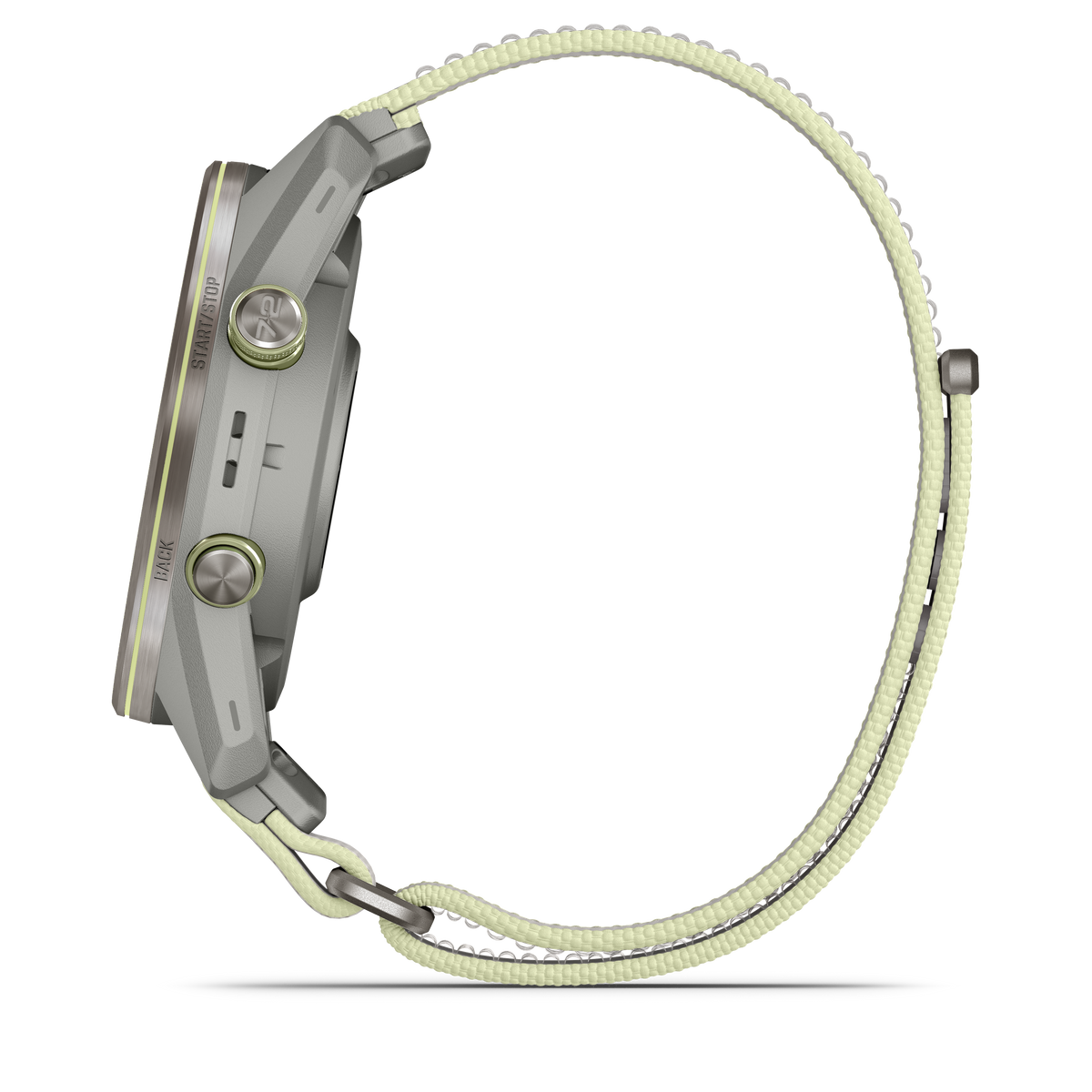 Garmin Approach S72 smartwatch with 47 mm silver/citron titanium bezel and fog gray/citron ComfortFit fabric band