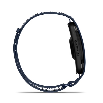 Garmin CIRQA Smart Band Captain Blue strap for Venu/ Garmin activity monitors; navy blue fabric with scalloped edge.