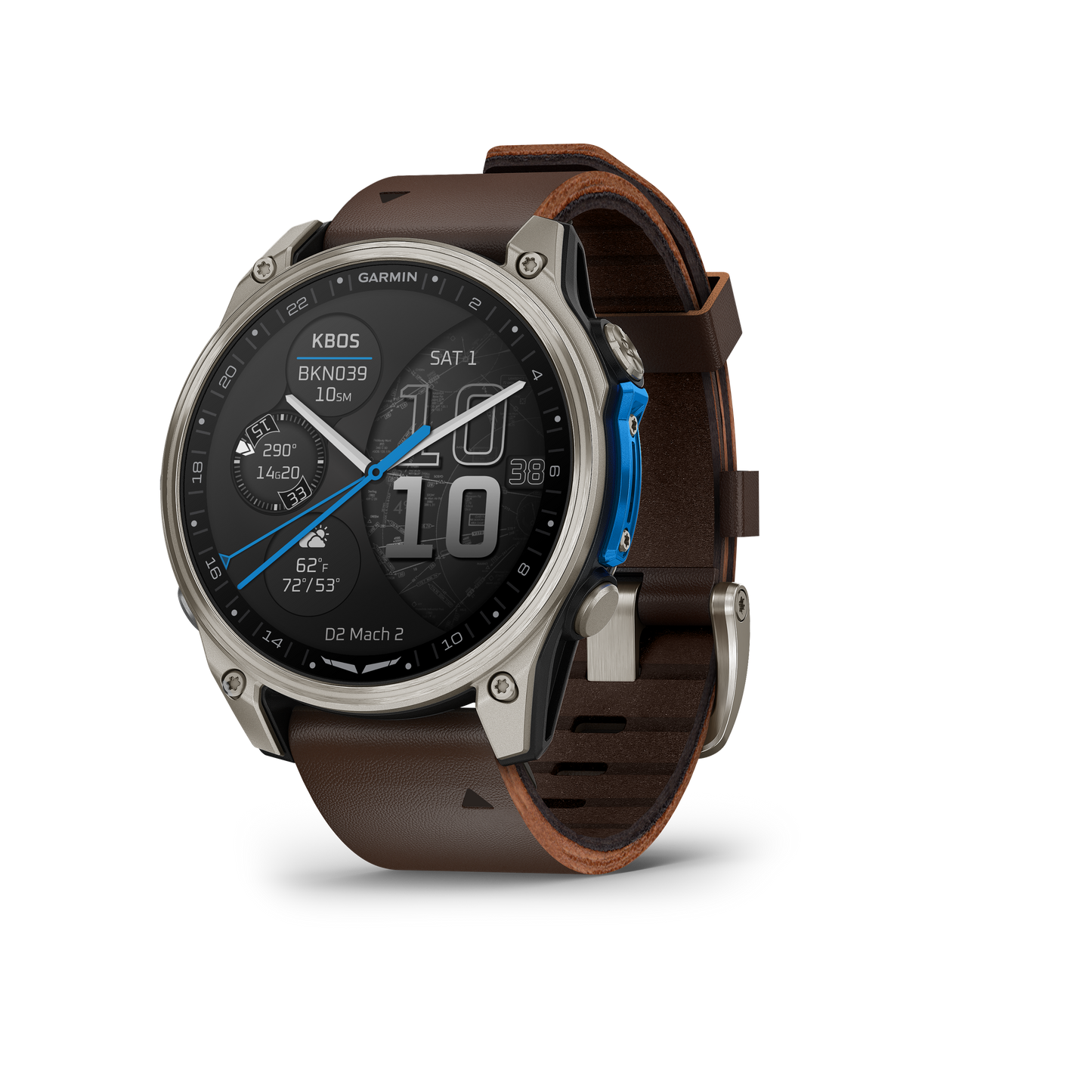 Garmin D2 Mach 2, (47 mm), Titanium w/ Oxford Brown Leather Band (010-02904-30)