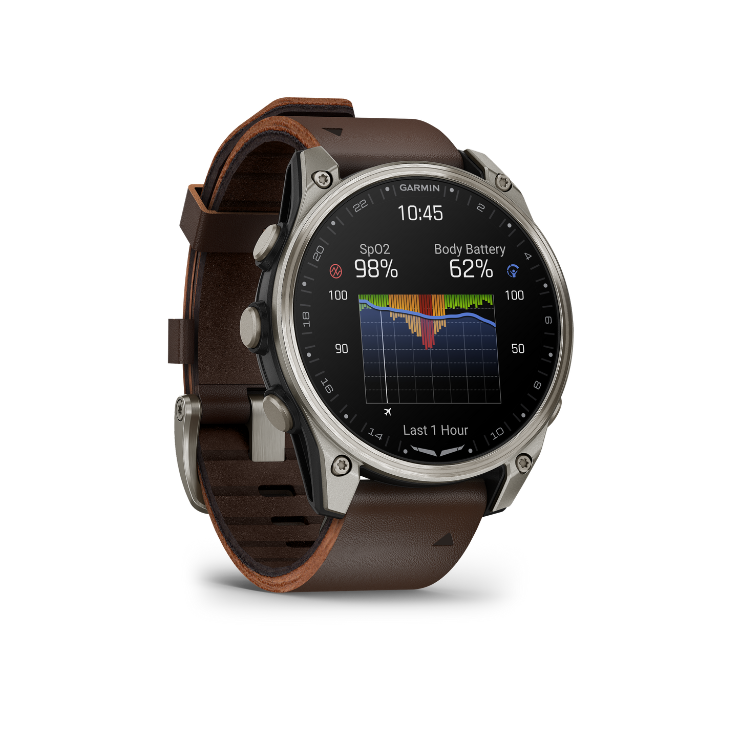 Garmin D2 Mach 2, (47 mm), Titanium w/ Oxford Brown Leather Band (010-02904-30)