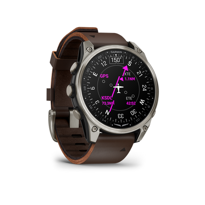 Garmin D2 Mach 2, (47 mm), Titanium w/ Oxford Brown Leather Band (010-02904-30)