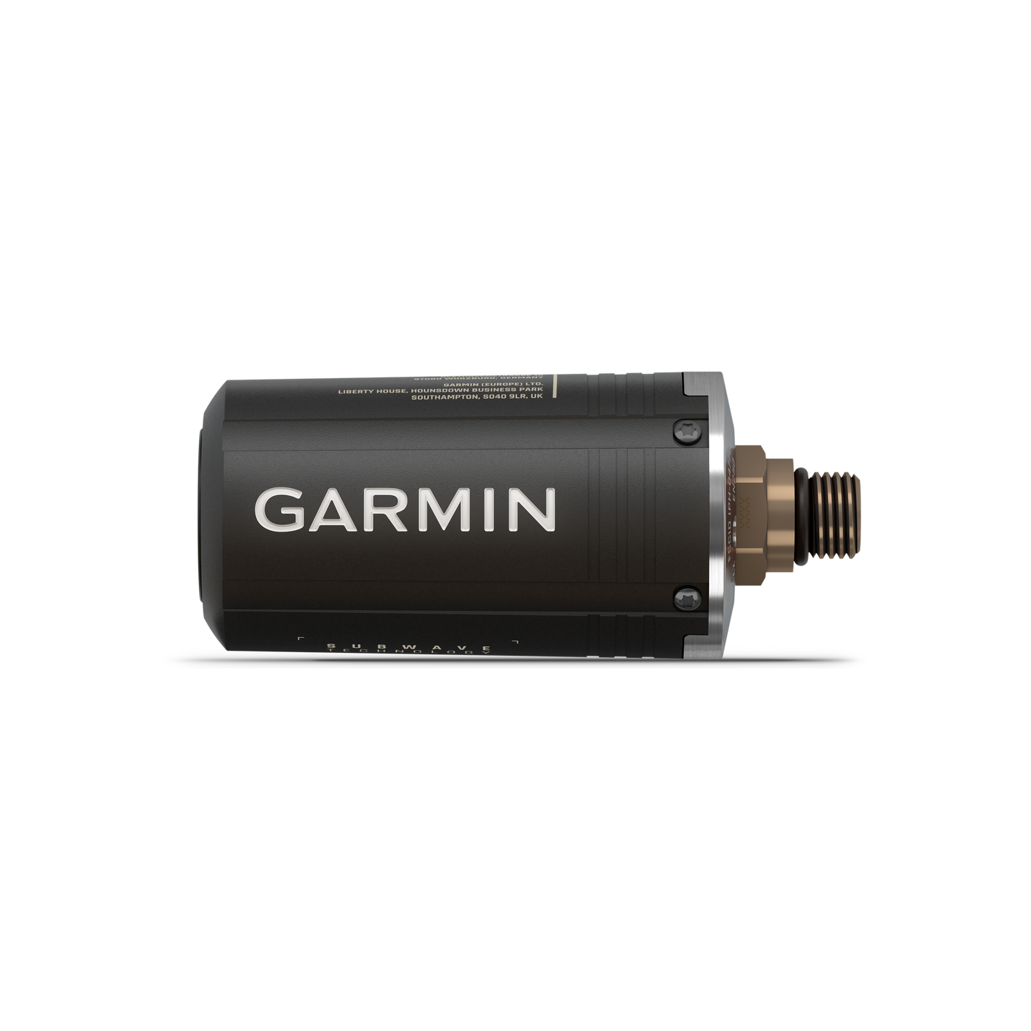 Garmin Descent T2 Transceiver for dive computers; black body with bronze threaded connector
