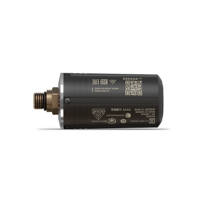 Garmin Descent T2 Transceiver, black cylindrical dive computer accessory with copper connector and QR code label.