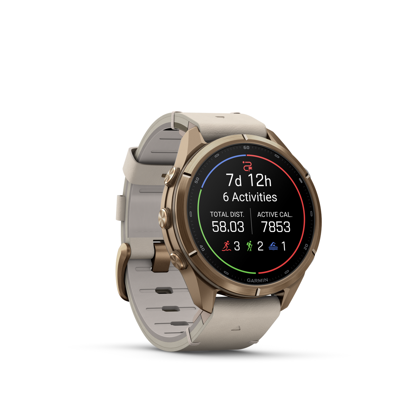 Garmin Fenix 9 Pro inReach AMOLED, (43mm), Gold Titanium w/ Cream and Gray Silicone Band (010-04335-40)
