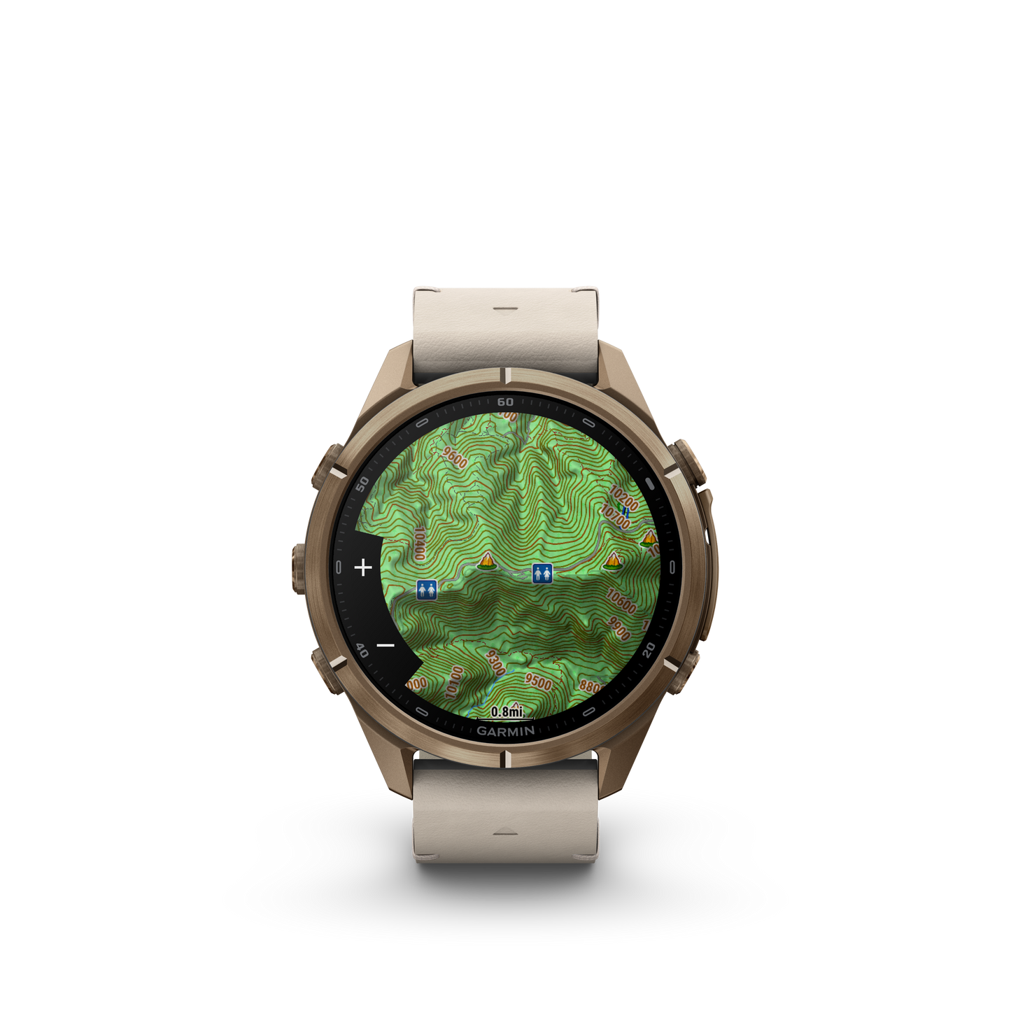 Garmin Fenix 9 Pro inReach AMOLED, (43mm), Gold Titanium w/ Cream and Gray Silicone Band (010-04335-40)