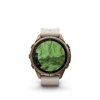 Garmin Fenix 9 Pro inReach AMOLED, (43mm), Gold Titanium w/ Cream and Gray Silicone Band (010-04335-40)