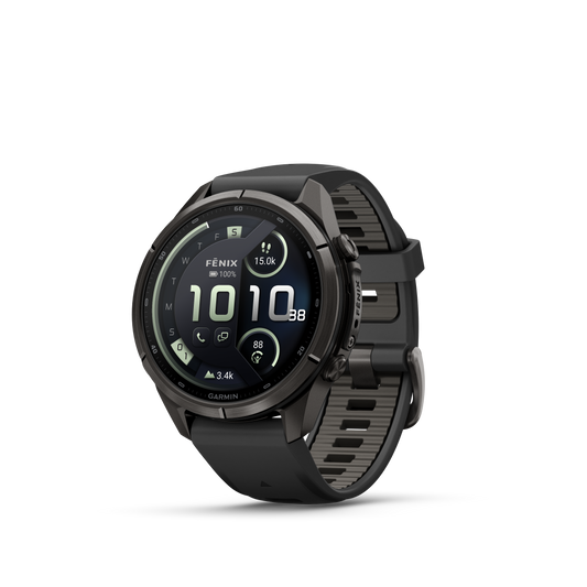 Garmin Fenix 9 Pro inReach AMOLED, (43mm), DLC Titanium w/ Black and Gray Silicone Band (010-04335-10)