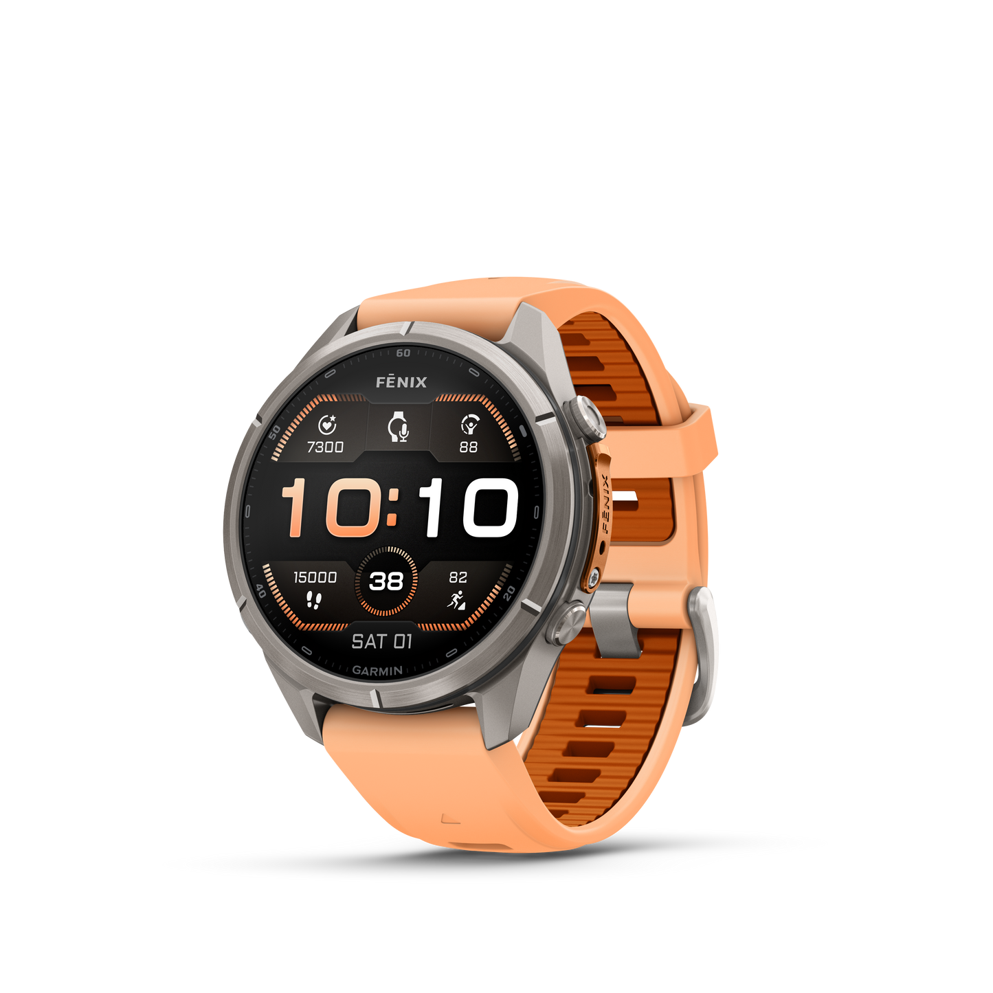 Garmin Fenix 9 Pro AMOLED, (43mm), Titanium w/ Pink and Orange Silicone Band (010-04335-05)