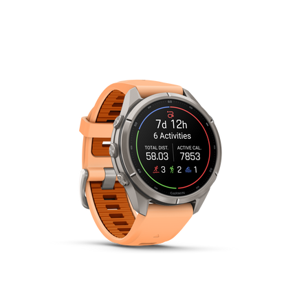 Garmin Fenix 9 Pro AMOLED, (43mm), Titanium w/ Pink and Orange Silicone Band (010-04335-05)