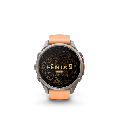 Garmin Fenix 9 Pro AMOLED, (43mm), Titanium w/ Pink and Orange Silicone Band (010-04335-05)
