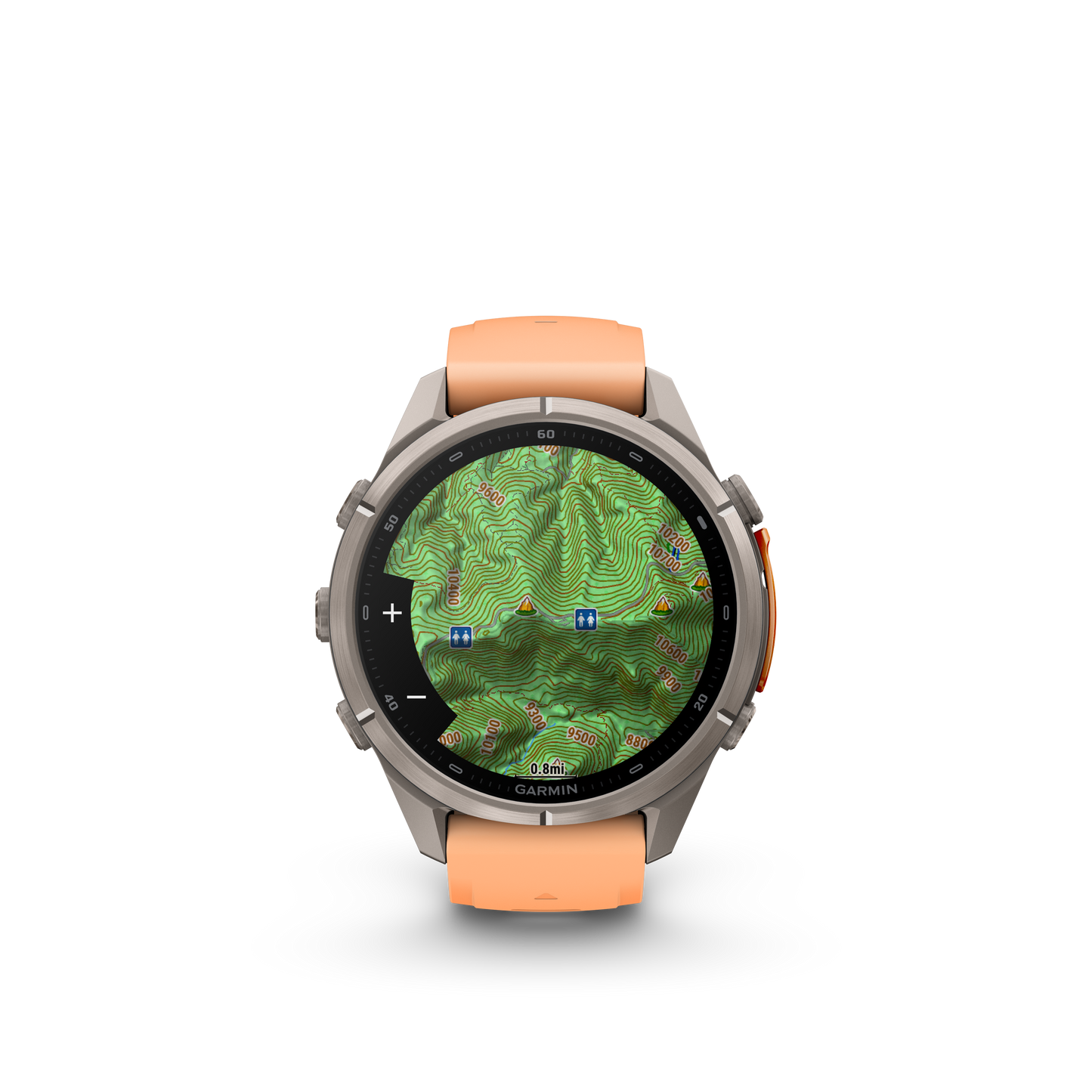 Garmin Fenix 9 Pro AMOLED, (43mm), Titanium w/ Pink and Orange Silicone Band (010-04335-05)